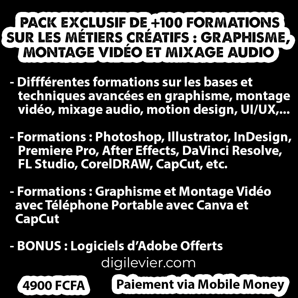 Pack exclusif de 100+ formations sur les métiers créatifs: Graphisme, montage vidéo et mixage audio