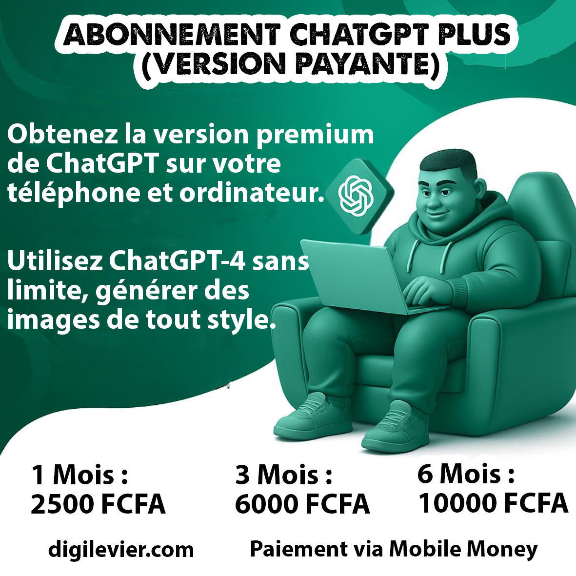 Abonnement mensuel/trimestriel/semestriel de ChatGPT Premium accessible partout