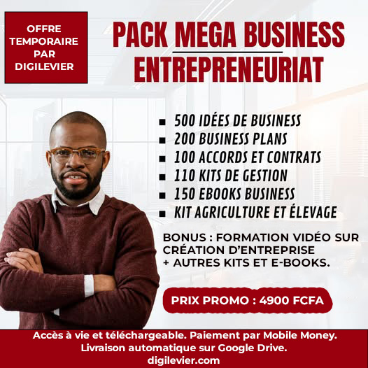 PACK MEGA BUSINESS ENTREPRENEURIAT (Idées de business, Business Plan, Kits professionnels, etc)