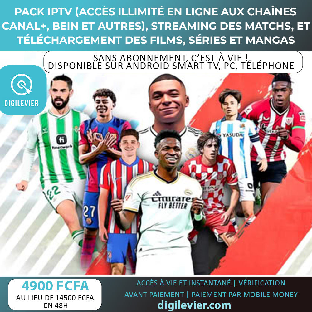 Pack IPTV (Chaînes de Sport Canal+, BeIN et autres en ligne) + Matchs, Films, Séries et Mangas