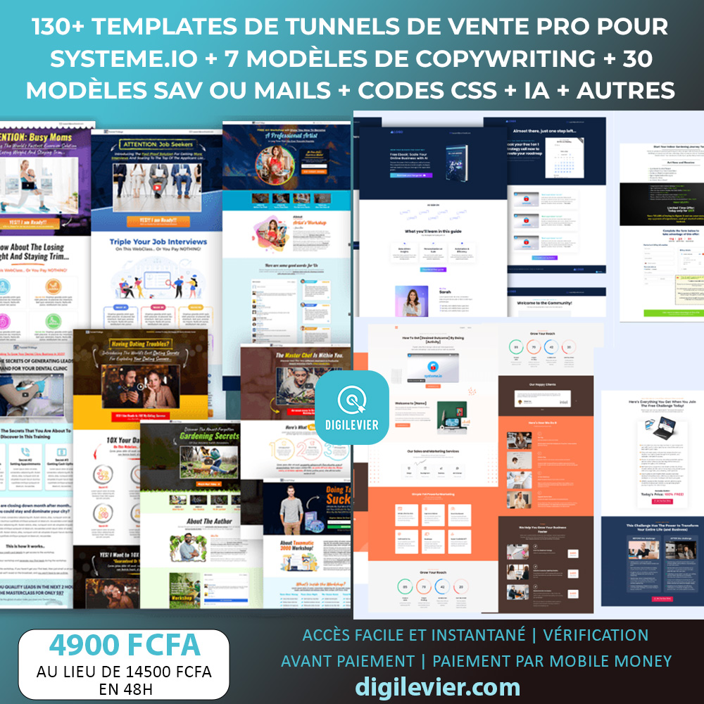 Ressources de tunnels de vente Systeme IO: 130+ templates + Scripts Copywriting + SAV + Emails + CSS