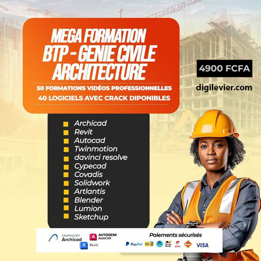 Formation BTP & Architecture (CAO & DAO) + Logiciels + Métrés & Devis + 1 000 plans + bibliothèques
