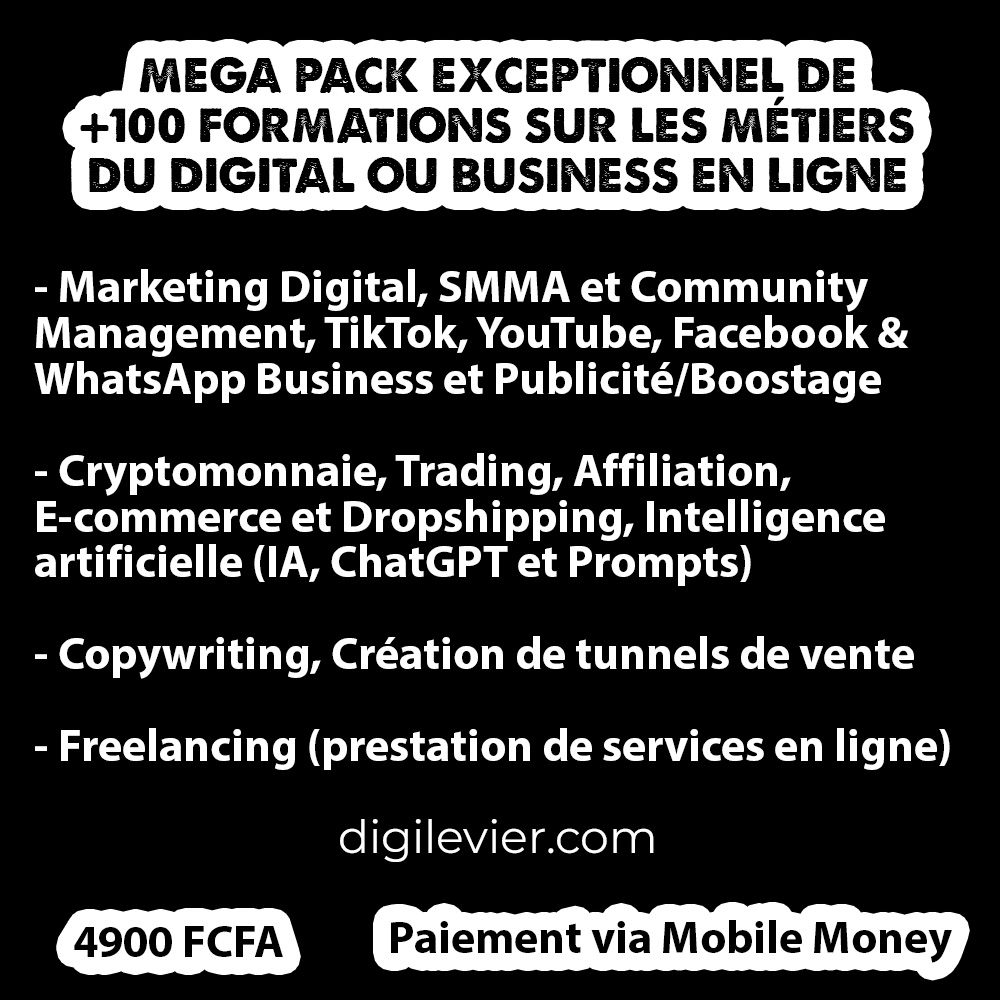 Mega pack exceptionnel de 100+ formations sur les métiers du digital ou business en ligne