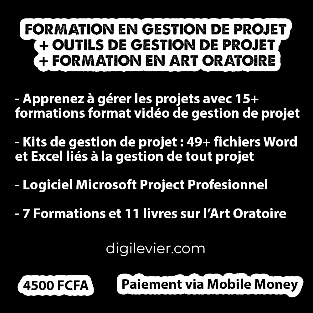 Formation en Gestion de Projet + Outils de gestion de projet + Formation en Art Oratoire + Autres